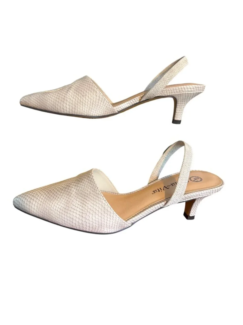 Bella Vita Sarah II Slingback Shoes Faux Natural Snake Kitten Heel Size 7.5M